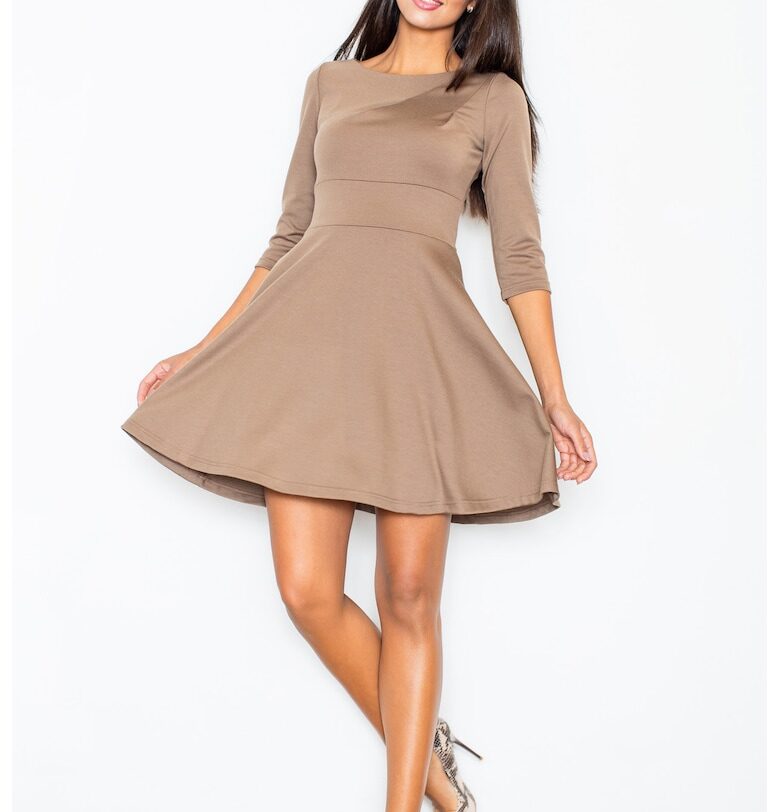 Разкроена миди рокля  разкроена под бюста - кафява - полиестер Figl