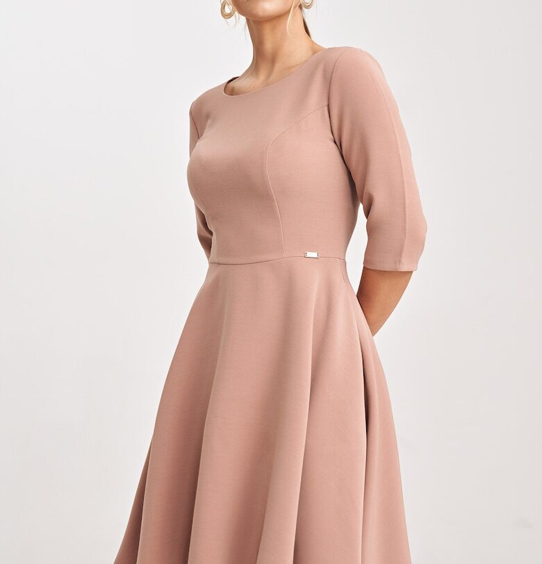 Разкроена миди рокля  розова - полиестер Figl