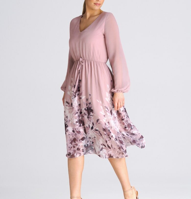 Разкроена миди рокля -  розово - полиестер Figl