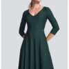 Разкроена рокля  M709 - зелена - V-образно деколте - 3/4 ръкави - вискоза Figl