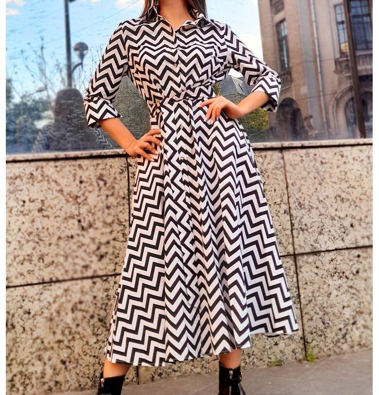 Разкроена рокля-риза с колан CAMISSI