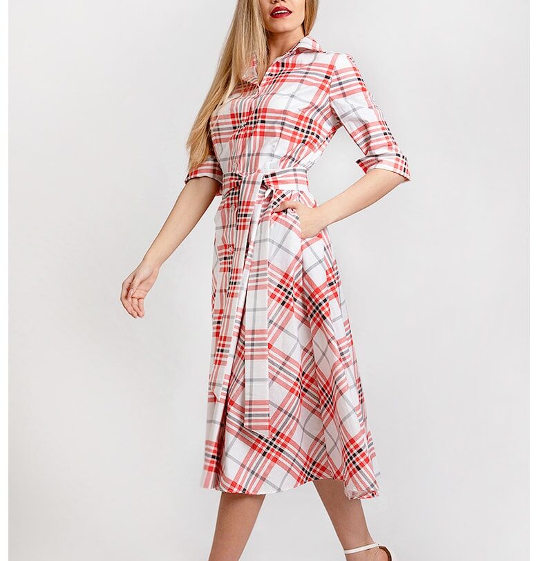 Разкроена рокля-риза с колан CAMISSI