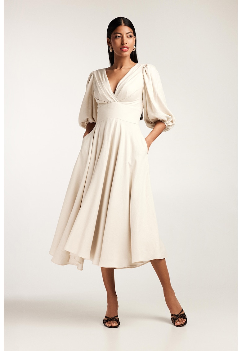 Разкроена рокля с бамбукови нишки с бухнали ръкави Alina Cernatescu