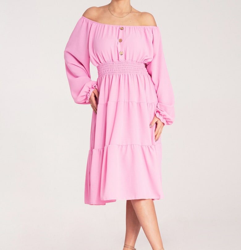 Разкроена рокля -  с волани - розово - полиестер - Figl