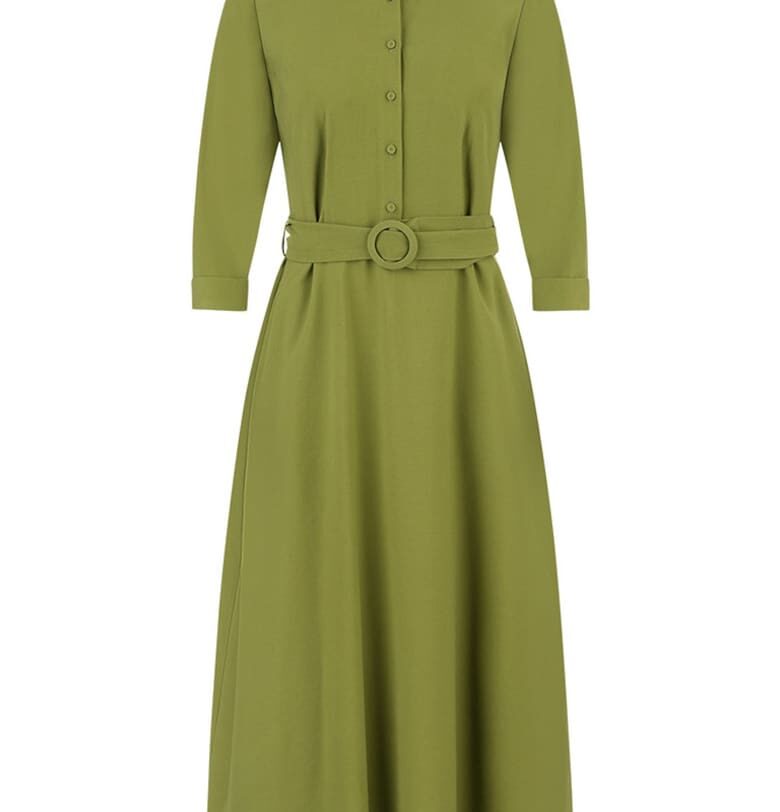 Разкроена рокля с дълъг ръкав и цепка с копчета DiKa