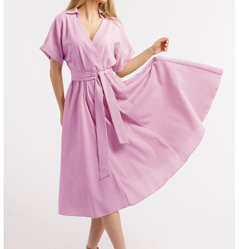 Разкроена рокля с лен и шпиц CAMISSI