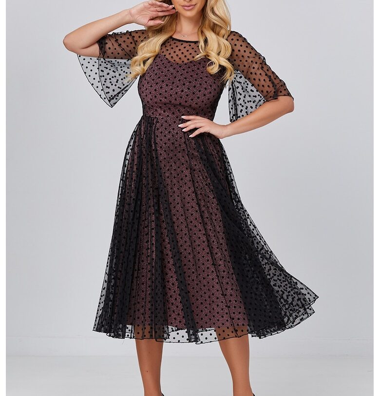 Разкроена рокля с прозрачни ръкави BAROCCA