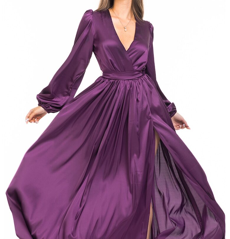 Разкроена рокля със застъпено деколте и шлиц CAMISSI