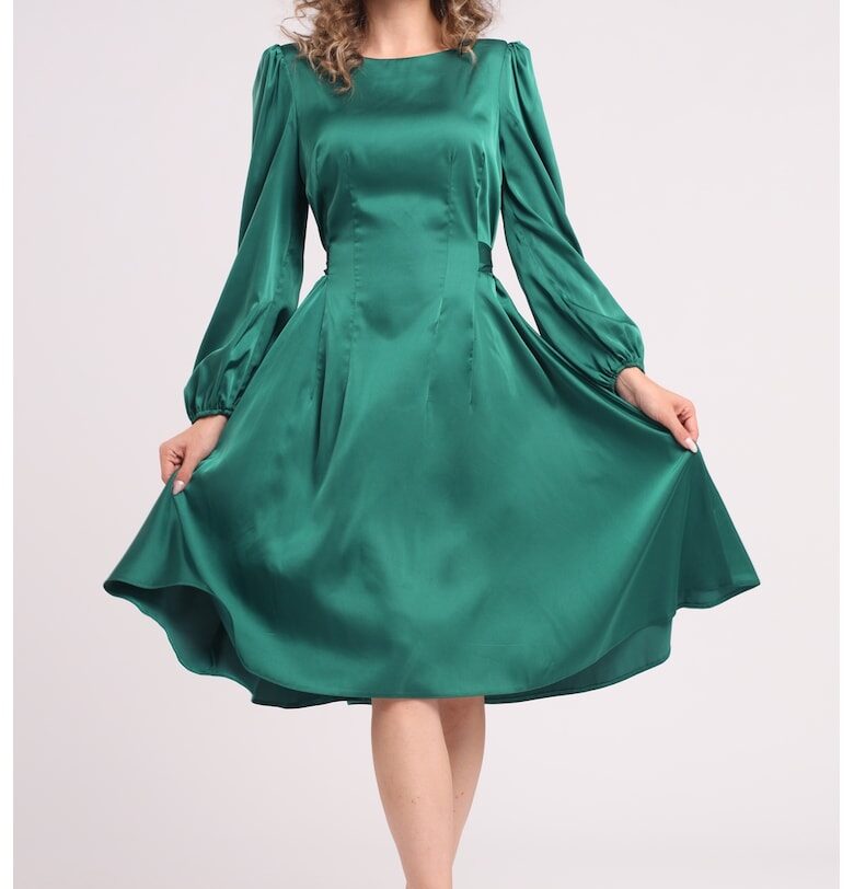 Разкроена сатинирана миди рокля CAMISSI