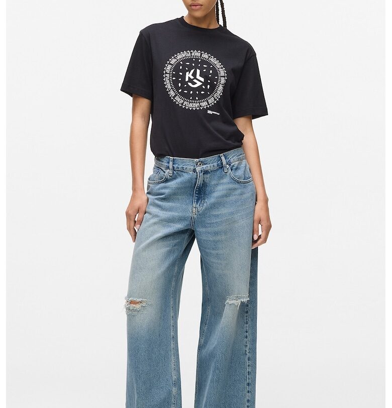 Разкроени дънки със средна талия - Светлосин KARL LAGERFELD JEANS