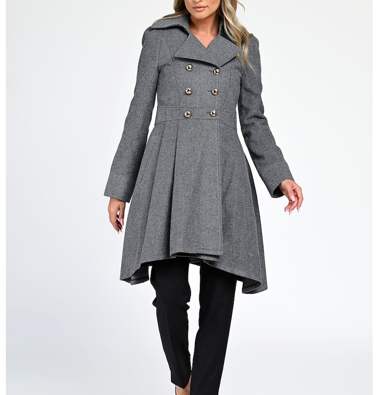 Разкроено палто Nasturi с вълна - Сив меланж GIORGAL