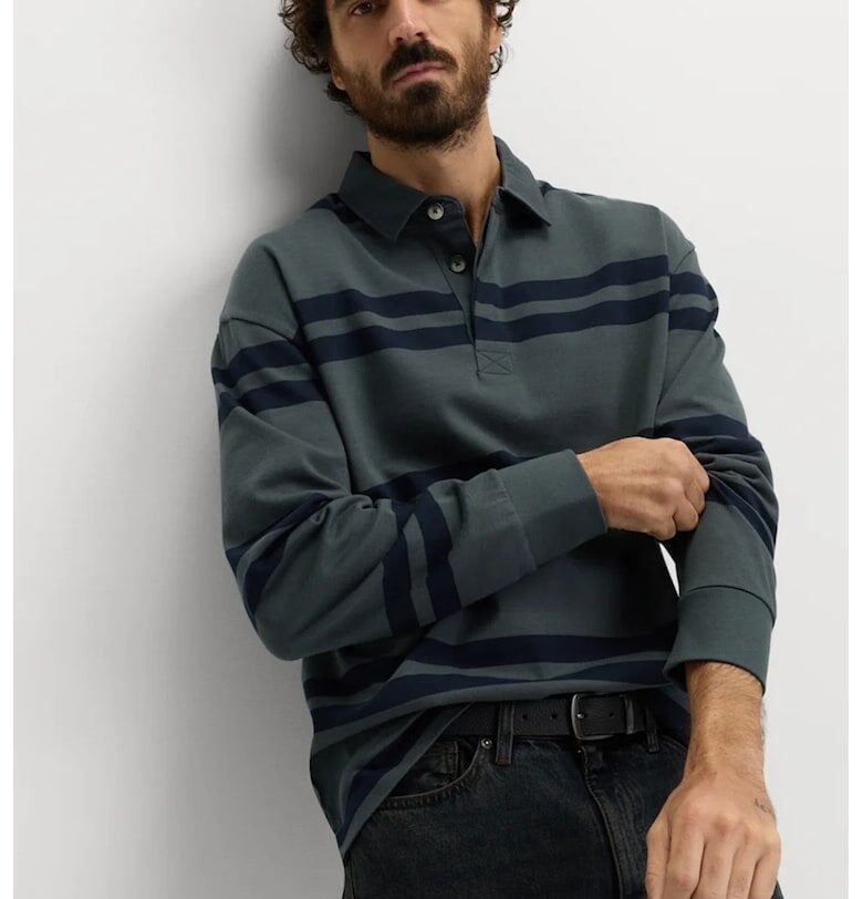 Раирана памучна блуза с яка - Тъмносин/Зелени аспержи Marks  Spencer