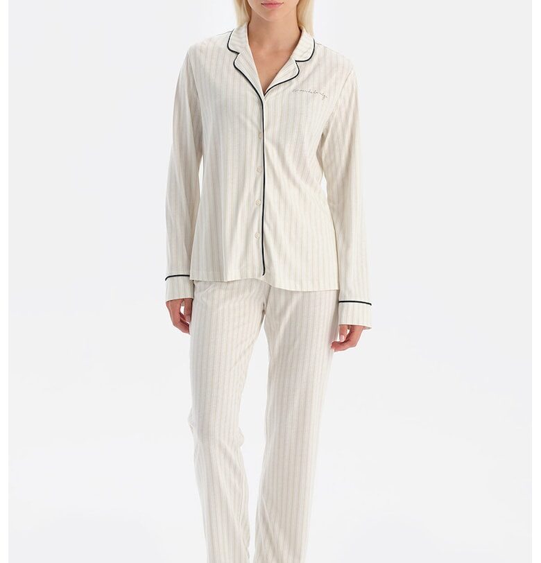 Раирана пижама с памук и модал - Слонова кост/Черен DAGI