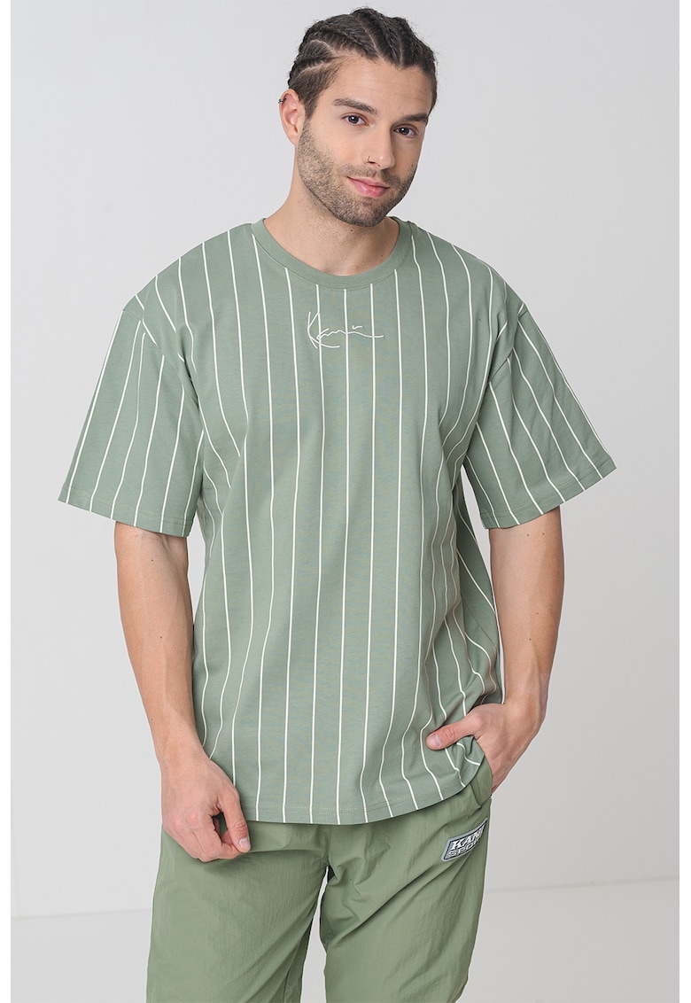 Раирана тениска с овално деколте - Аква зелено/Мръснобял Karl Kani