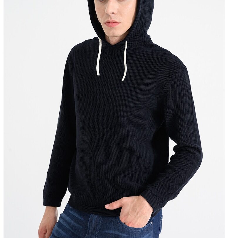 Релефен пуловер с качулка - Ултрамарин синьо ARMANI EXCHANGE