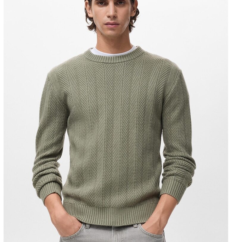 Релефен пуловер с овално деколте - Каки Mango