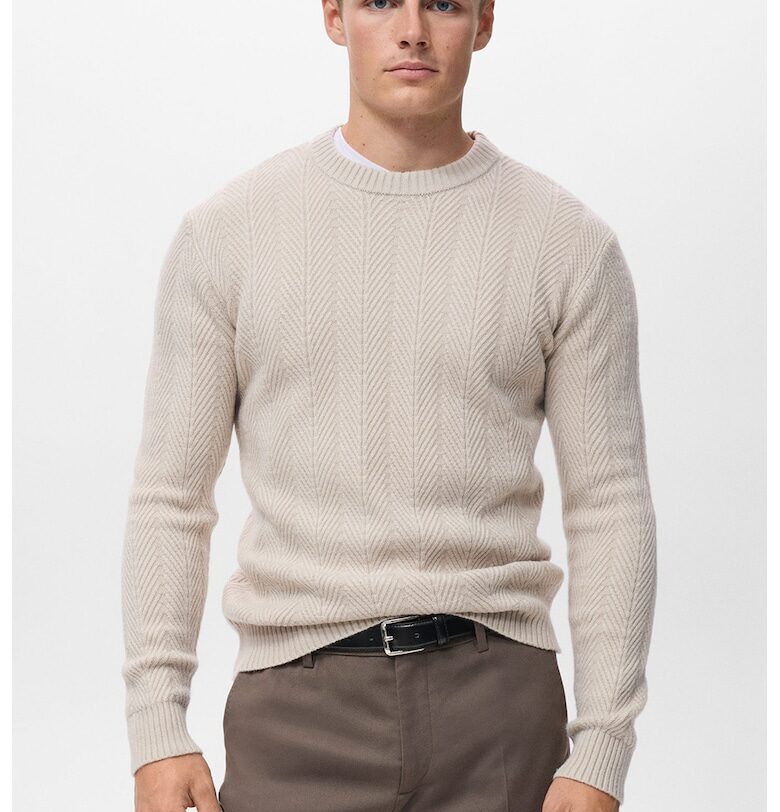 Релефен пуловер с овално деколте - Слонова кост Mango