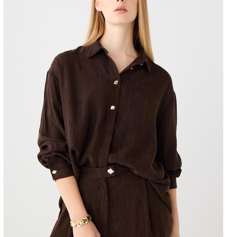 Релефна риза с метални копчета - Тъмнокафяв JIMMY KEY