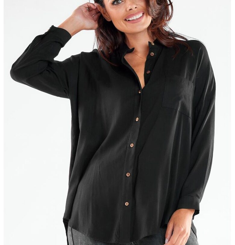 Риза A525 Елегантен Дълъг ръкав - Черен awama