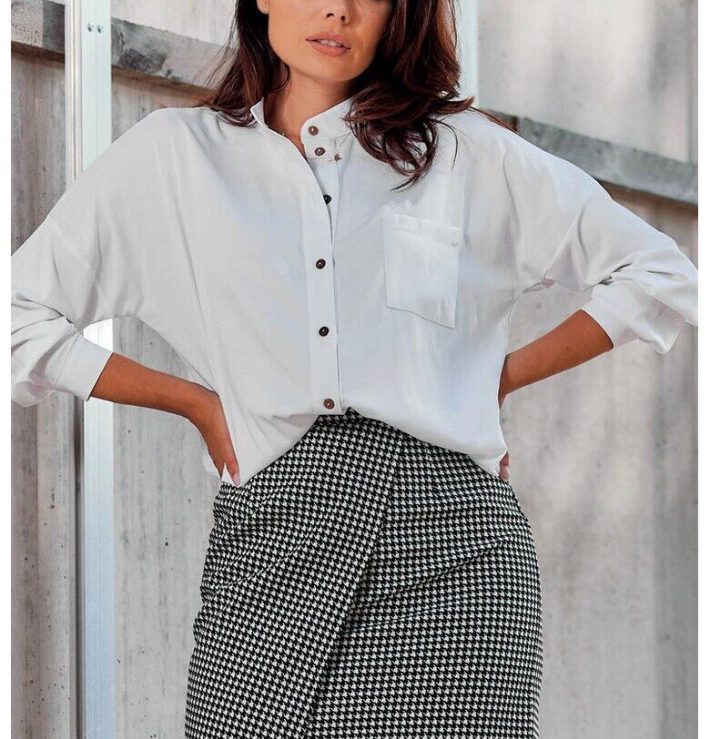 Риза A525 Елегантен Дълъг ръкав - Бял awama