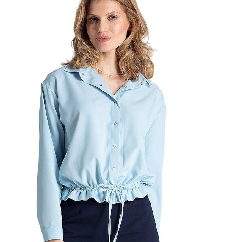 Риза  M647 - синя - с дълъг ръкав - полиестер и еластан Figl