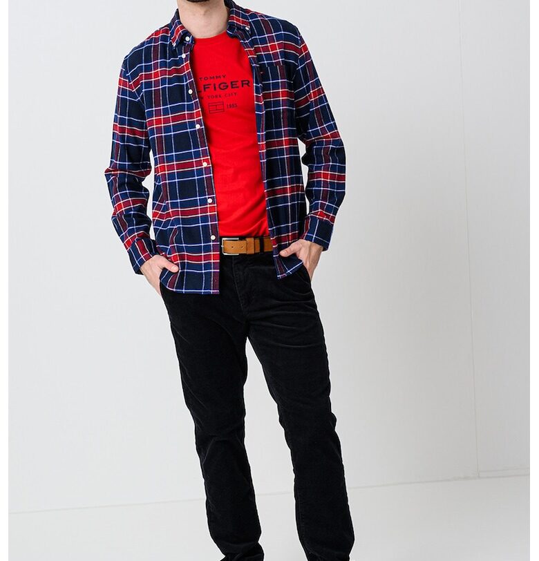 Риза Oxford на каре - Бял/Бордо/Тъмносин Tommy Hilfiger
