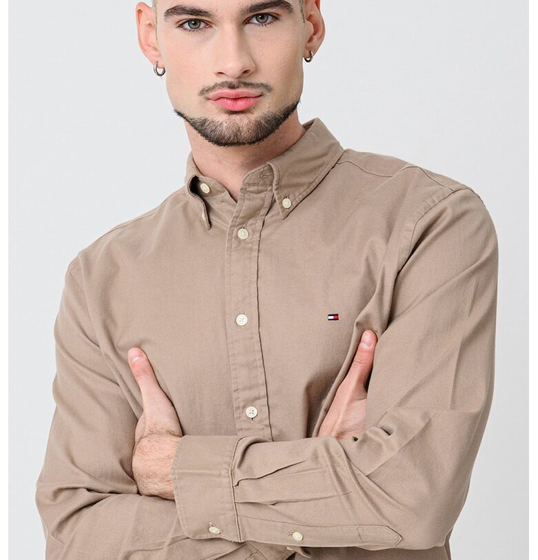 Риза Oxford с памук - Сиво-кафяв Tommy Hilfiger