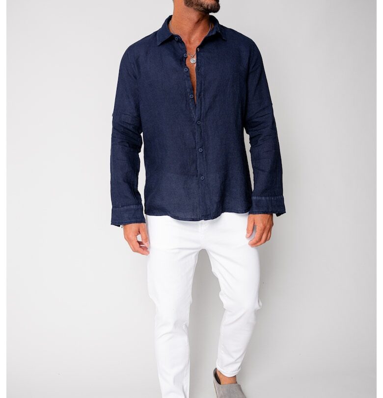 Риза от 100% лен 16863 - Тъмносин uFIT