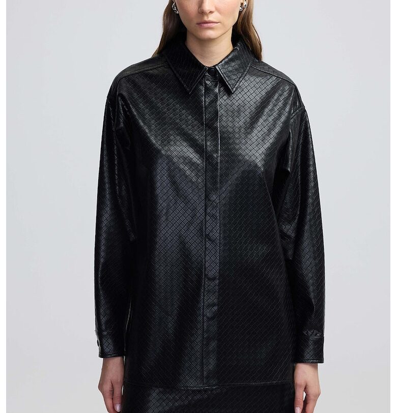 Риза от еко кожа с релеф - Черен Ipekyol