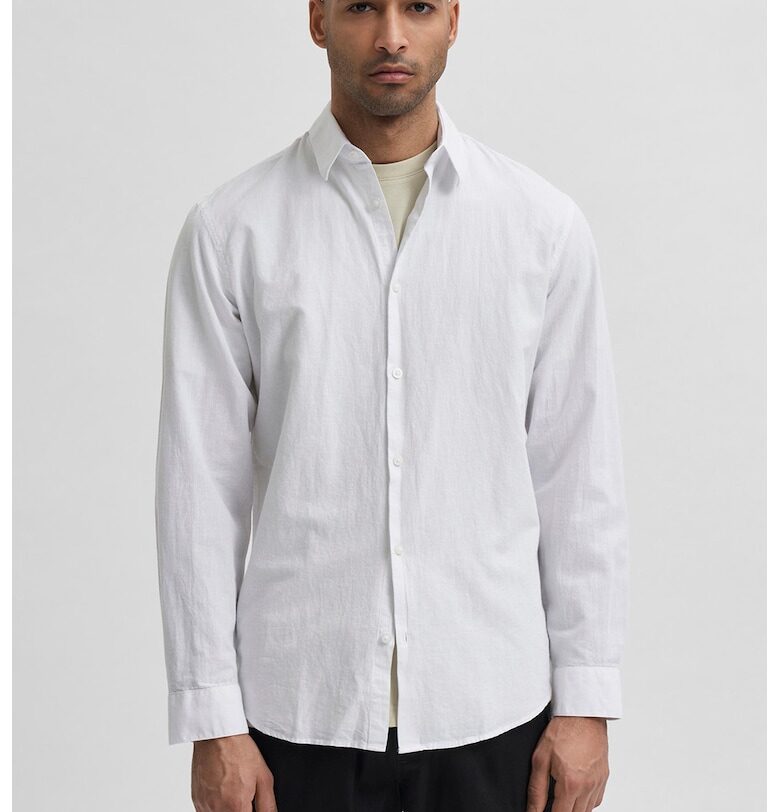Риза от органичен памук и лен - Бял Selected Homme