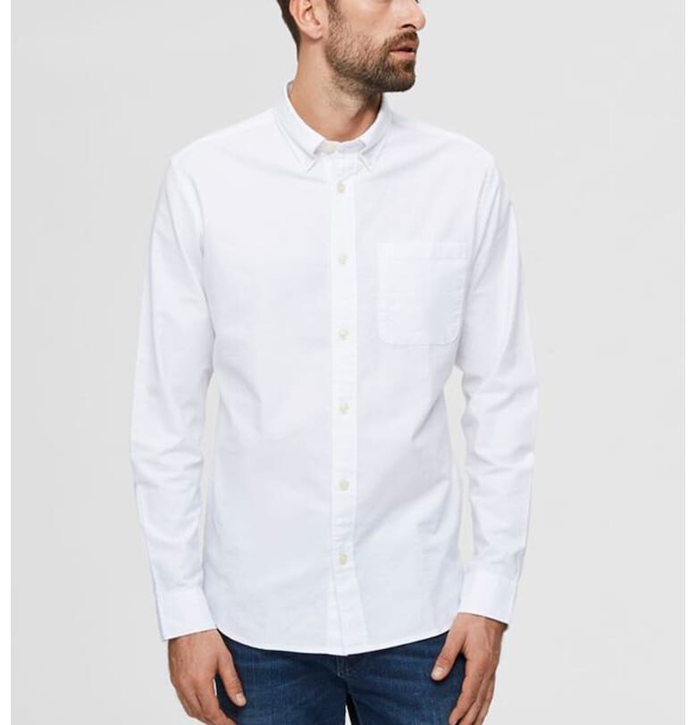 Риза от органичен памук с джоб и райе - Бял Selected Homme