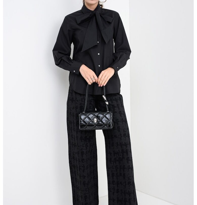 Риза от органичен памук с панделка на деколтето - Черен Karl Lagerfeld