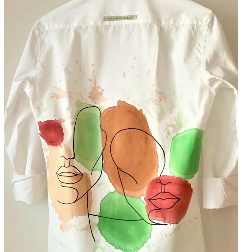 Риза от памук с шарка на гърба - Бял/Зелен/Кафяв Madlen