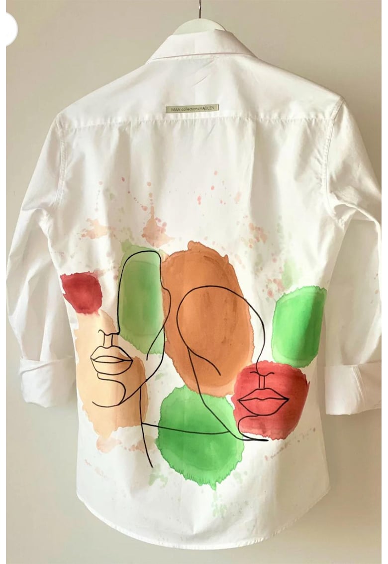 Риза от памук с шарка на гърба - Бял/Зелен/Кафяв Madlen