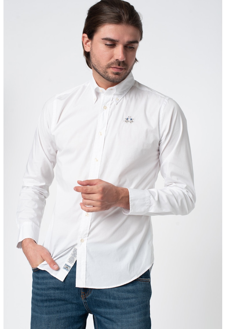 Риза по тялото с копчета на яката - Бял LA MARTINA