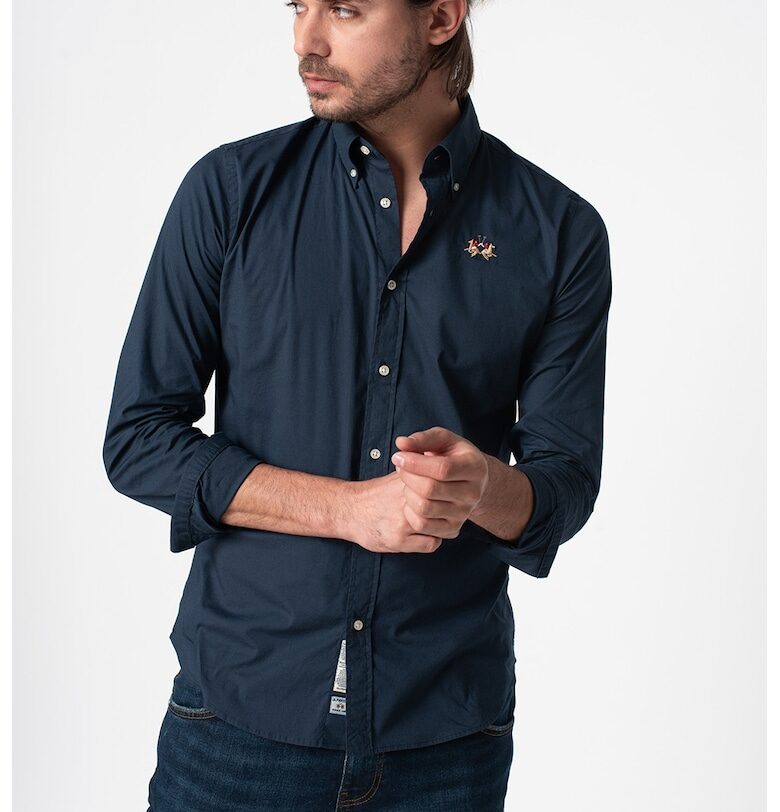 Риза по тялото с копчета на яката - Тъмносин LA MARTINA