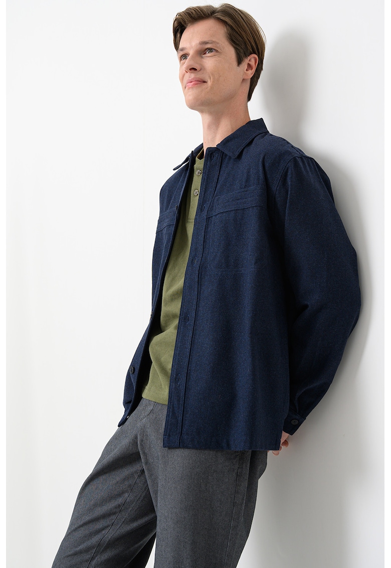 Риза с вълна с дълги ръкави - Въглен сиво United Colors of Benetton