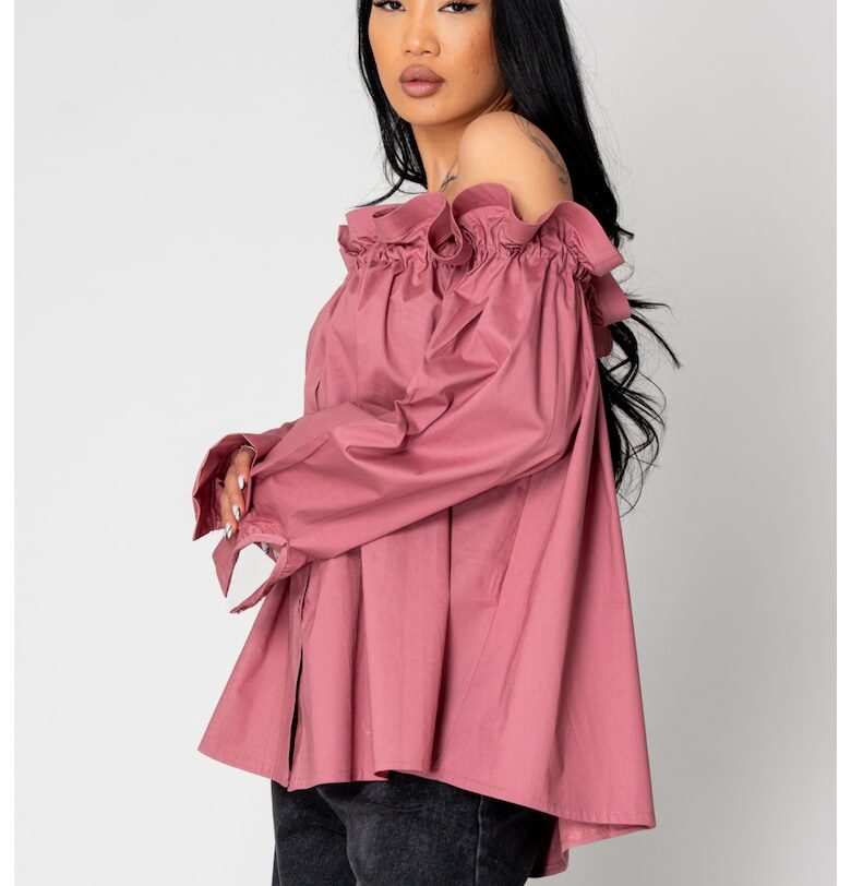 Риза с дълъг ръкав и голи рамене Rose Dust 15526 - Прашно розово uFIT