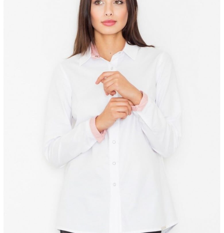 Риза с дълъг ръкав модел 61520  Бяла - Бял Figl