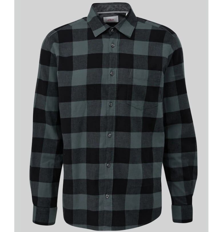 Риза с дълъг ръкав - мъжк - big size - карирана щампа и Regular fit - тъмнозелен - Тъмнозелен sOliver