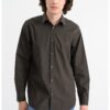 Риза с памук и класическа яка - Тъмнокафяв ARMANI EXCHANGE