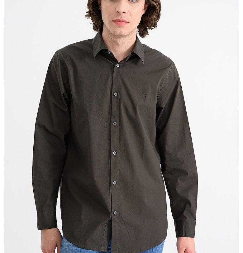Риза с памук и класическа яка - Тъмнокафяв ARMANI EXCHANGE