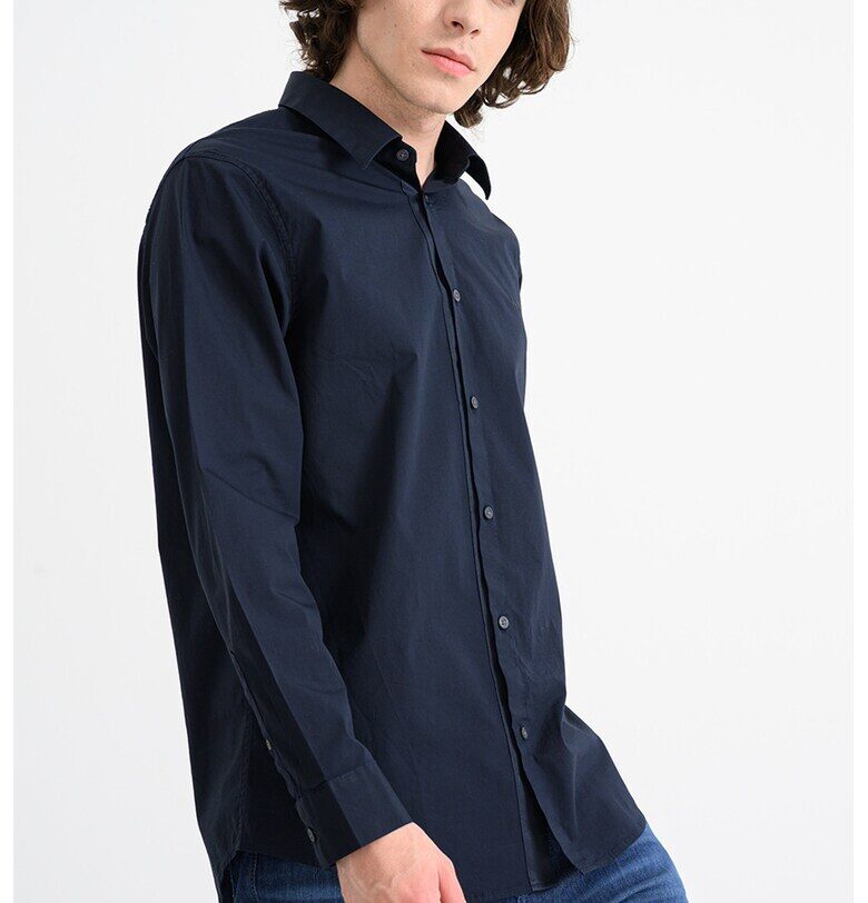 Риза с памук и класическа яка - Ултрамарин синьо ARMANI EXCHANGE