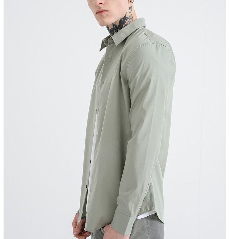 Риза с памук с остра яка - Шам фъстък зелено CALVIN KLEIN