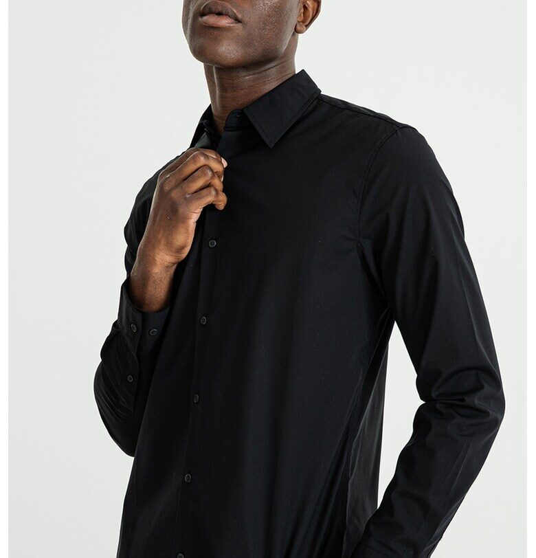 Риза с памук с остра яка - Черен CALVIN KLEIN