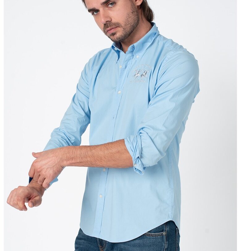 Риза със стандартна кройка и бродирано лого - Пастелносин LA MARTINA