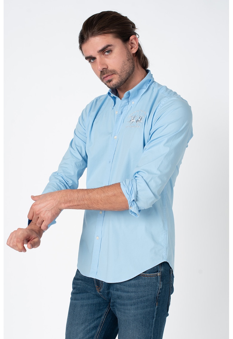 Риза със стандартна кройка и бродирано лого - Пастелносин LA MARTINA