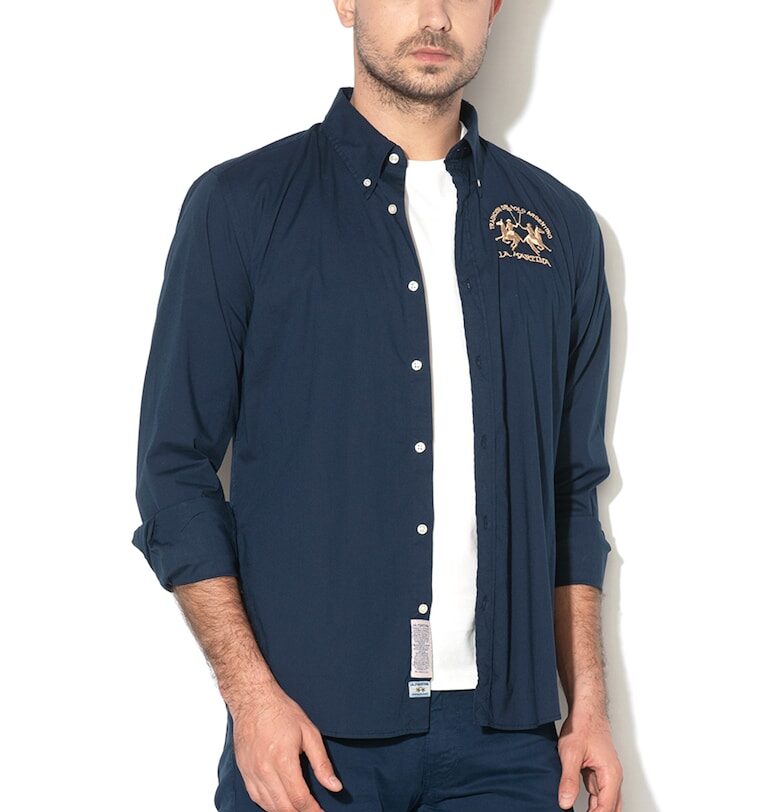 Риза със стандартна кройка и бродирано лого - Златист/Тъмносин LA MARTINA