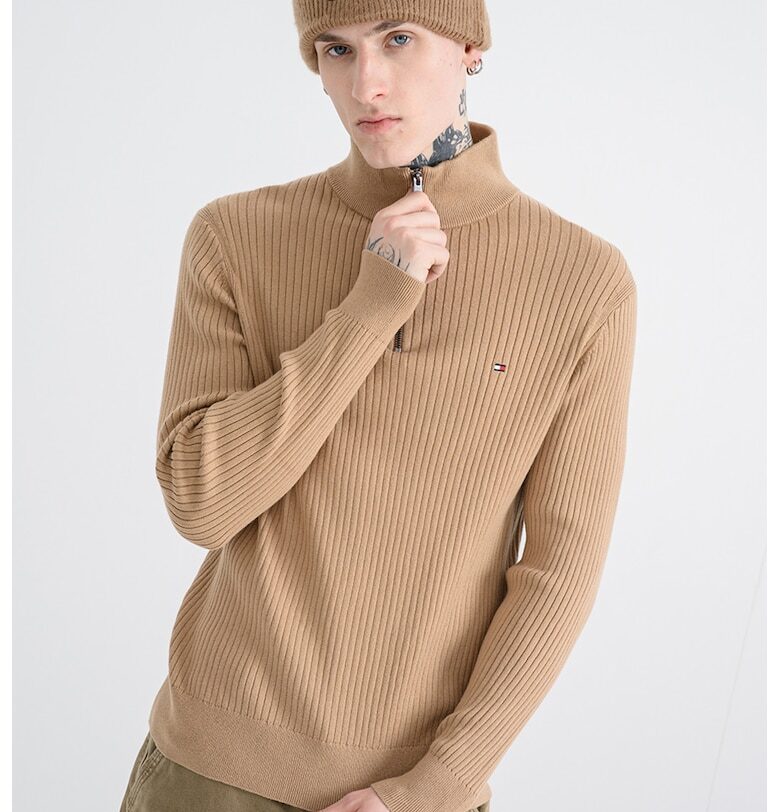 Рипсен пуловер с органичен памук - Светлокафяв Tommy Hilfiger