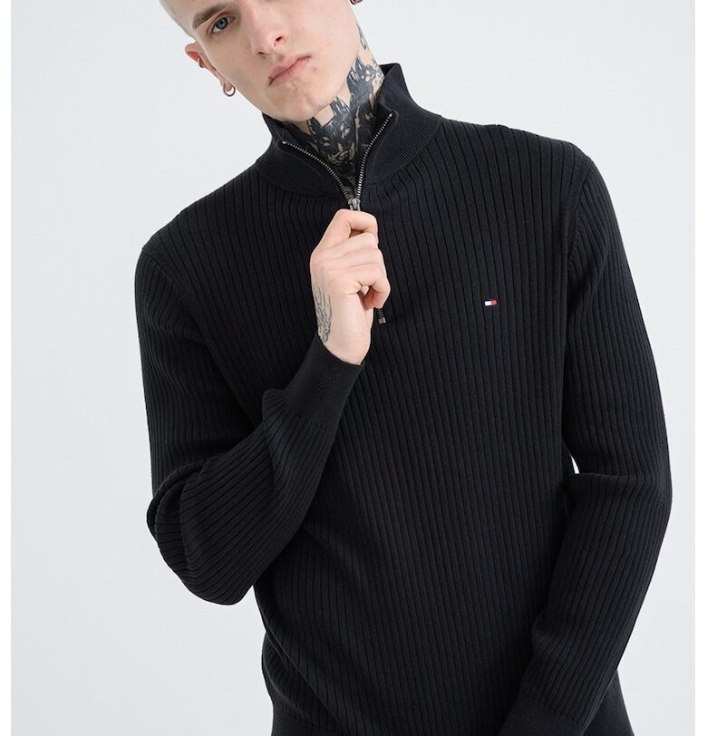 Рипсен пуловер с органичен памук - Черен Tommy Hilfiger